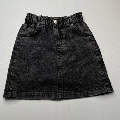 Girls H&M, black denim skirt, elasticated, L: 35.5cm, EUC, size 9,  