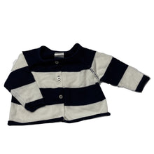 Load image into Gallery viewer, Girls Bonds, navy &amp; white knitted cotton cardigan, EUC, size 0000,  