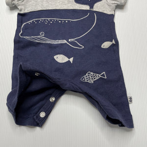 Boys Bebe by Minihaha, navy & grey cotton romper, whale, GUC, size 0000,  
