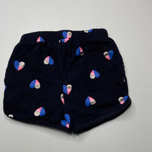 Load image into Gallery viewer, Girls Cotton On, navy shorts, elasticated, hearts, GUC, size 2,  