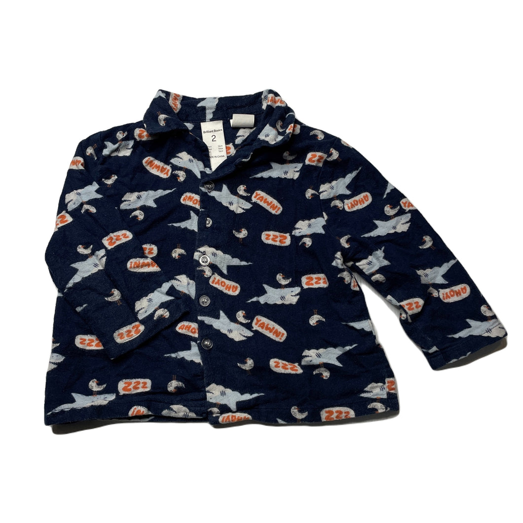 Boys Brilliant Basics, flannel cotton pyjama top, sharks, FUC, size 2,  