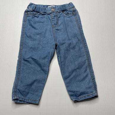 Boys Country Road, blue cotton / linen pants, elasticated, no size, W: 21cm across unstretched, Inside leg: 23cm, GUC, size 0-1,  