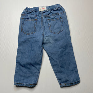 Boys Country Road, blue cotton / linen pants, elasticated, no size, W: 21cm across unstretched, Inside leg: 23cm, GUC, size 0-1,  