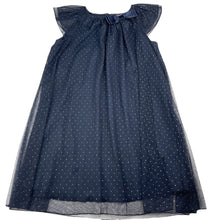 Load image into Gallery viewer, Girls Target, lined navy &amp; silver spot party dress, FUC, size 7, L: 63cm