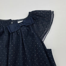 Load image into Gallery viewer, Girls Target, lined navy &amp; silver spot party dress, FUC, size 7, L: 63cm