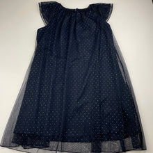 Load image into Gallery viewer, Girls Target, lined navy &amp; silver spot party dress, FUC, size 7, L: 63cm