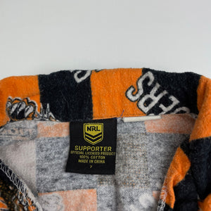 Boys NRL Supporter, Wests Tigers flannel cotton pyjama top, FUC, size 7,  