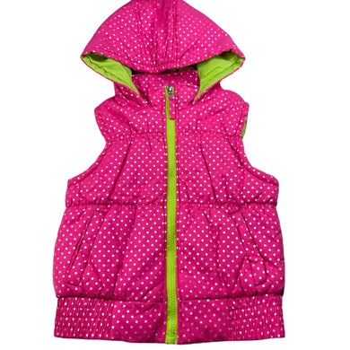 Girls Pink Platinum, pink & silver spot hooded puffer vest / jacket, GUC, size 6,  