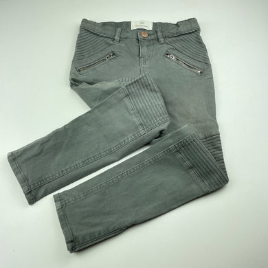 Girls Country Road, grey stretch denim pants, adjustable, size label removed, Inside leg: 49.5cm, W: 27cm across, small mark front right pocket, FUC, size 6-7,  