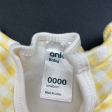 Load image into Gallery viewer, Girls Anko, yellow check cotton bodysuit / romper, EUC, size 0000,  