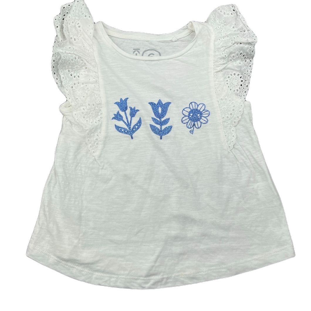 Girls KID, broderie trim cotton top, EUC, size 6,  