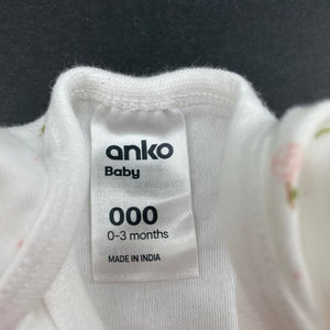 Girls Anko, floral soft cotton bodysuit / romper, EUC, size 000,  