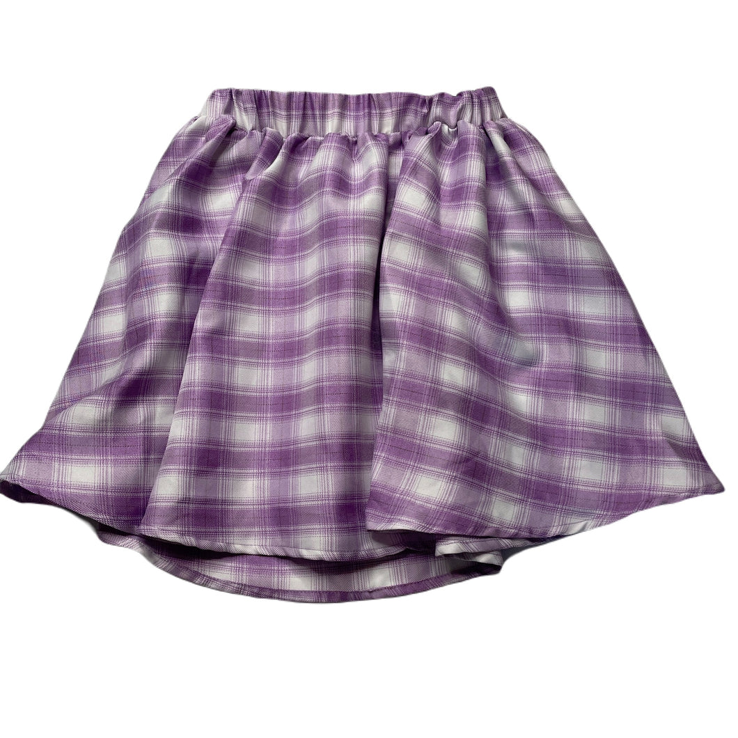 Girls SHEIN, purple check lightweight skirt, elasticated, L: 38cm, EUC, size 10-11,  