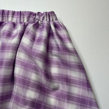 Load image into Gallery viewer, Girls SHEIN, purple check lightweight skirt, elasticated, L: 38cm, EUC, size 10-11,  