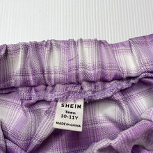 Load image into Gallery viewer, Girls SHEIN, purple check lightweight skirt, elasticated, L: 38cm, EUC, size 10-11,  