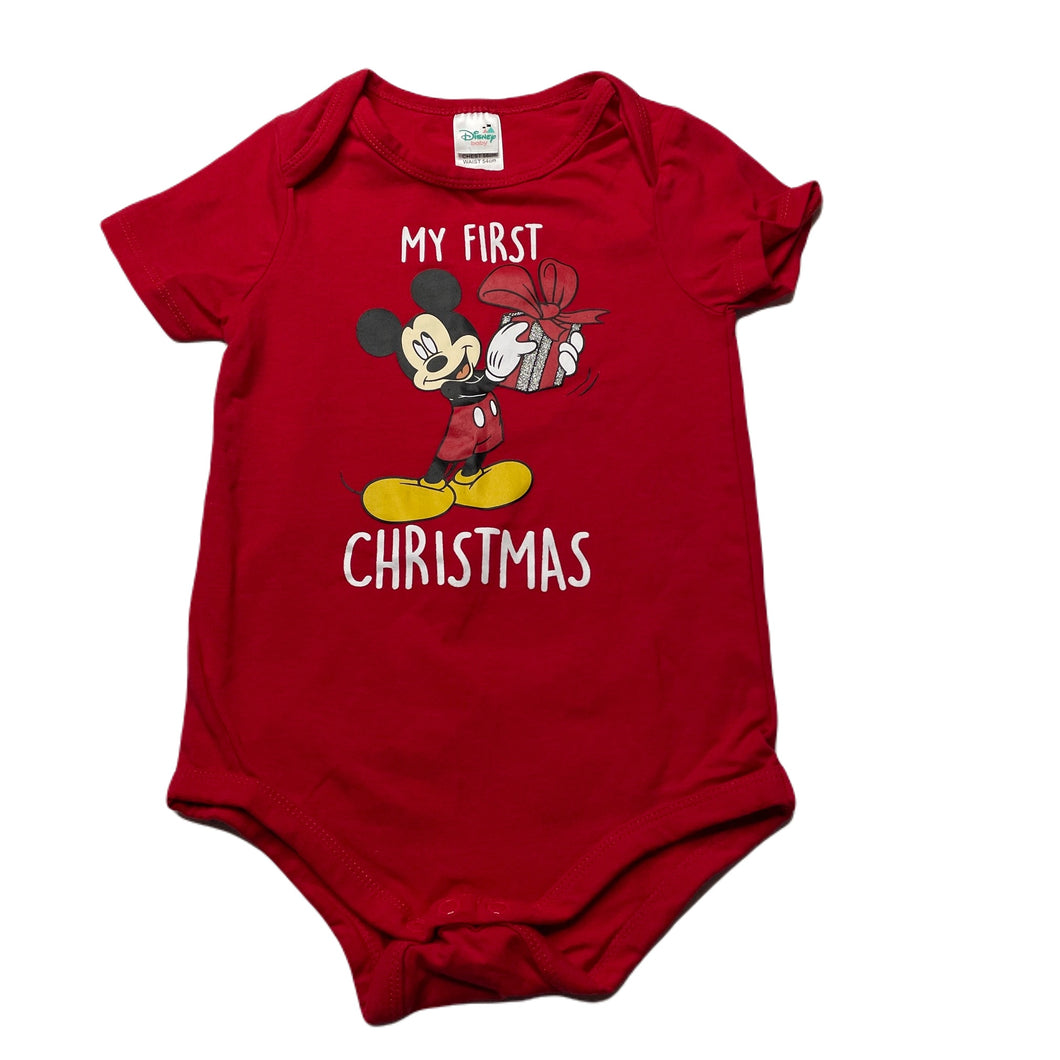 unisex Disney, Mickey Mouse stretchy Christmas bodysuit / romper, EUC, size 2,  