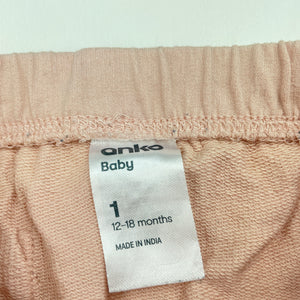 Girls Anko, pink cotton casual pants, elasticated, FUC, size 1,  