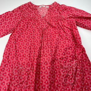 Girls Country Road, lightweight floral cotton long sleeve dress, wash fade, FUC, size 6, L: 60cm