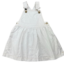 Load image into Gallery viewer, Girls Anko, white stretch denim overalls dress / pinafore, GUC, size 3, L: 46cm