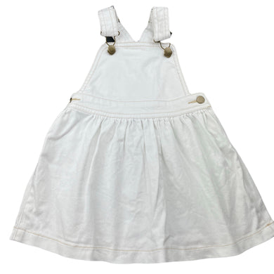 Girls Anko, white stretch denim overalls dress / pinafore, GUC, size 3, L: 46cm