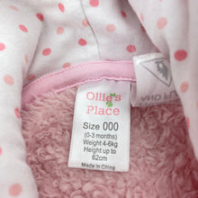 Load image into Gallery viewer, Girls Ollies Place, pink fleece hooded zip coverall / romper, GUC, size 000,  