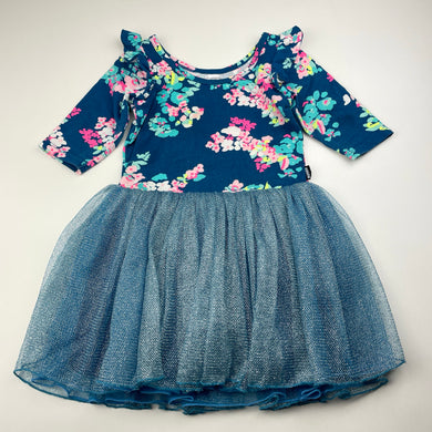 Girls Bonds, floral & tulle party dress, wash fade, FUC, size 3, L: 48cm