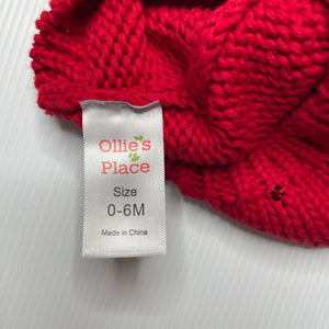 Girls Ollies Place, red sequin knitted cotton hat / beanie, NEW, size 000-0,  