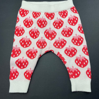 Girls Seed, knitted cotton leggings / bottoms, strawberries, GUC, size 000,  