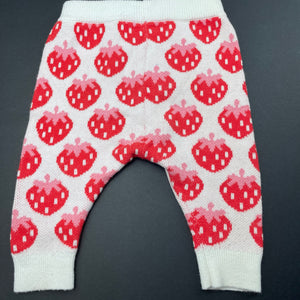 Girls Seed, knitted cotton leggings / bottoms, strawberries, GUC, size 000,  