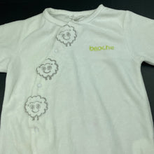 Load image into Gallery viewer, unisex Brioche, white velour coverall / romper, small marks, FUC, size 6 months,  