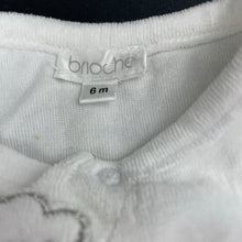 Load image into Gallery viewer, unisex Brioche, white velour coverall / romper, small marks, FUC, size 6 months,  