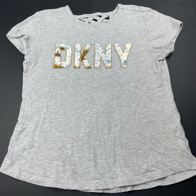 Girls DKNY, flip sequin grey marle t-shirt / top, FUC, size 8-10,  
