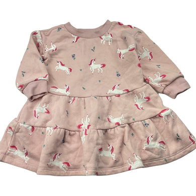 Girls Anko, fleece lined sweater dress, unicorns, GUC, size 1, L: 41cm