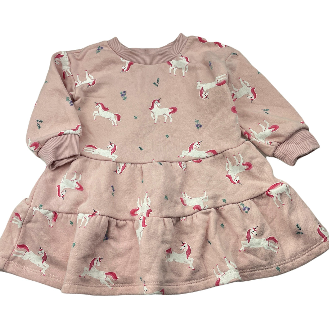 Girls Anko, fleece lined sweater dress, unicorns, GUC, size 1, L: 41cm