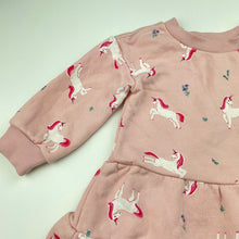 Load image into Gallery viewer, Girls Anko, fleece lined sweater dress, unicorns, GUC, size 1, L: 41cm