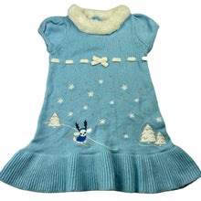 Load image into Gallery viewer, Girls Gymboree, blue knitted dress, faux fur collar, GUC, size 1, L: 44cm