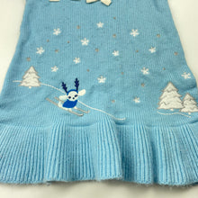 Load image into Gallery viewer, Girls Gymboree, blue knitted dress, faux fur collar, GUC, size 1, L: 44cm