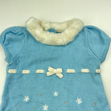 Load image into Gallery viewer, Girls Gymboree, blue knitted dress, faux fur collar, GUC, size 1, L: 44cm