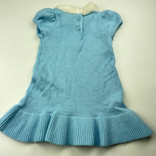 Load image into Gallery viewer, Girls Gymboree, blue knitted dress, faux fur collar, GUC, size 1, L: 44cm