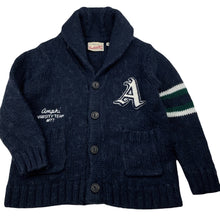 Load image into Gallery viewer, Boys Industrie, wool blend knitted varsity style cardigan / sweater, light pilling, FUC, size 3,  