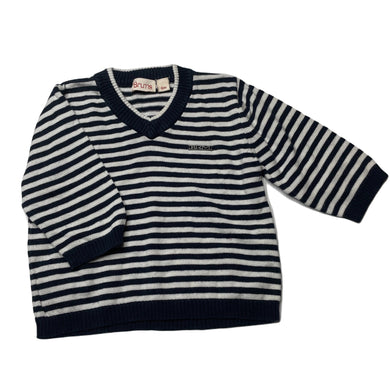 Boys Brums, navy stripe knitted cotton sweater / jumper, GUC, size 6 months,  