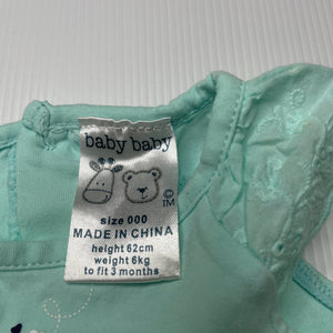 Girls Baby Baby, aqua stretchy t-shirt / top, FUC, size 000,  