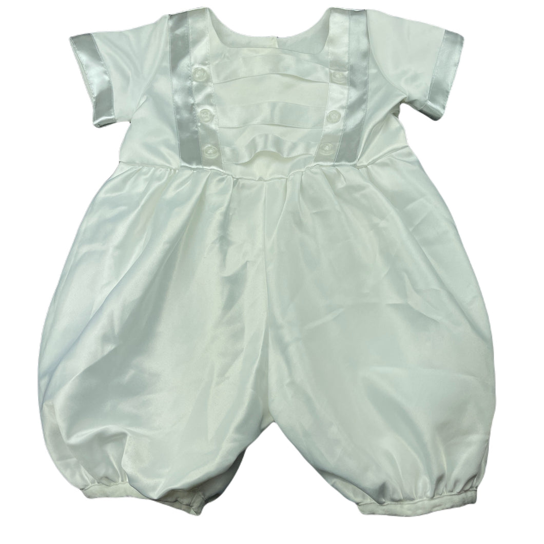 unisex lined, satin Baptism / Christening romper, EUC, size 12 months,  