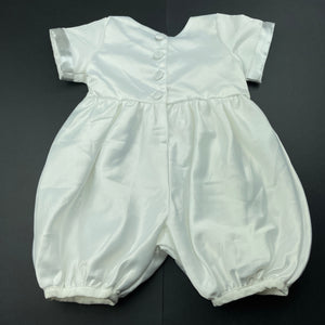 unisex lined, satin Baptism / Christening romper, EUC, size 12 months,  