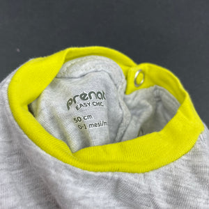 unisex Prenatal, grey marle coverall / romper, elephant, EUC, size 0000,  