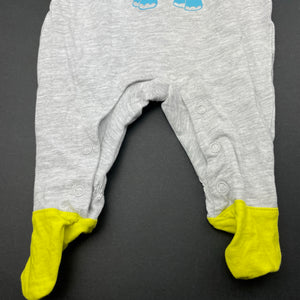 unisex Prenatal, grey marle coverall / romper, elephant, EUC, size 0000,  