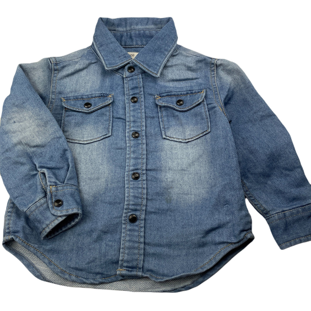Boys Cotton On, knit denim shirt, poppers, mark lower front, FUC, size 2,  