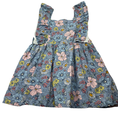 Girls Target, cotton lined floral linen blend dress, GUC, size 0, L: 40cm