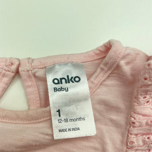 Girls Anko, broderie trim cotton top, GUC, size 1,  