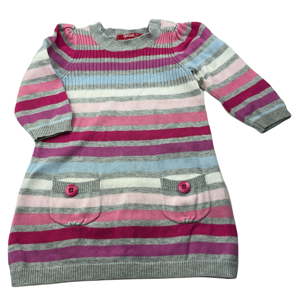 Girls Sprout, knitted cotton casual long sleeve dress, FUC, size 0, L: 41cm